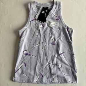 Nike Girls Lavender Purple All Over Swoosh Slim Fit Tank Top Medium